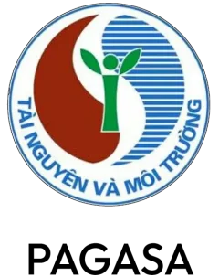 Logo avec une silhouette humaine verte, un fond brun et bleu ressemblant au yin-yang, et un texte vietnamien lisant TÀI NGUYÊN VÀ MÔI TRƯỜNG en bas, signifiant Ressources naturelles et Environnement.